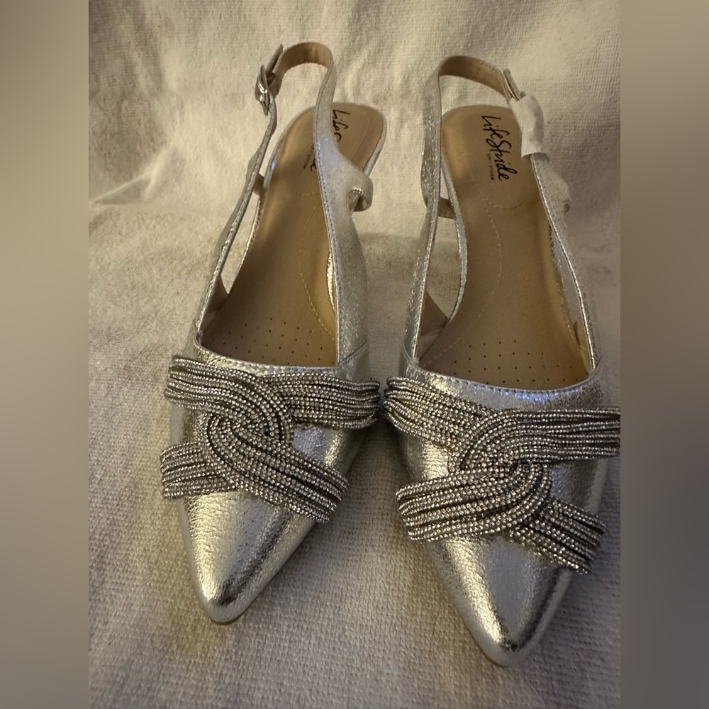Life Stride Silver Beaded Heels